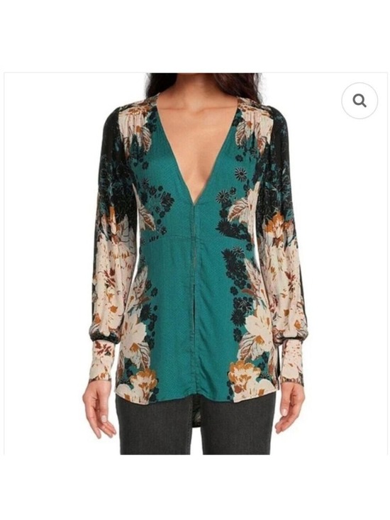 Free People Tops - Free People Mikayla Floral Print Tunic Top Green XS